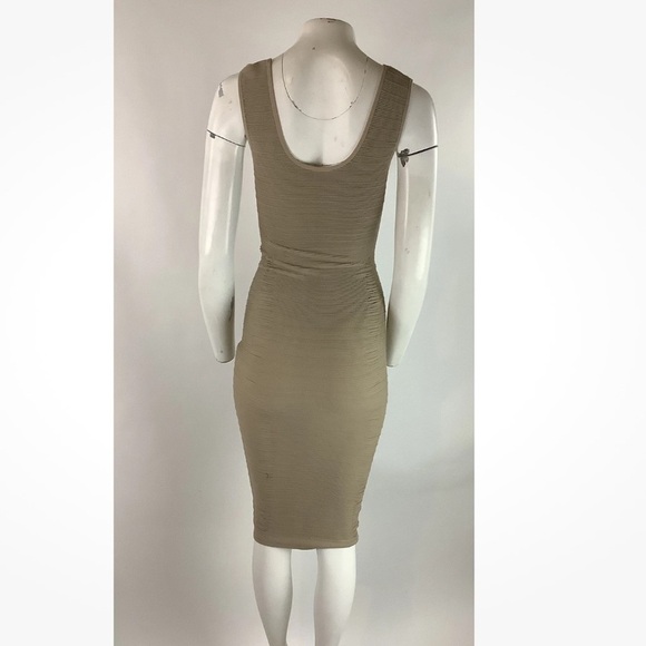 Aura Sz S/M Bodycon Bandage Tight Fit Neutral Cocktail Club Dress Tan Spandex - Picture 5 of 6